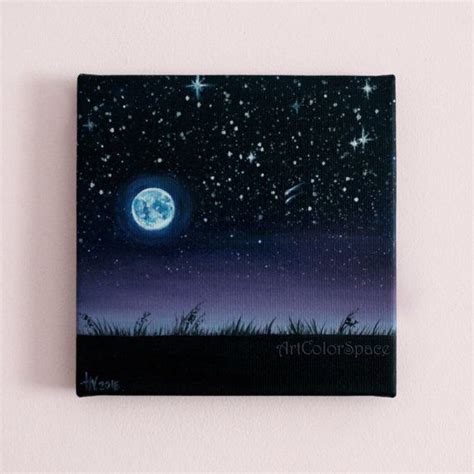 Night Sky Painting Starry Sky Full Moon Oil Painting on Canvas Moon ...