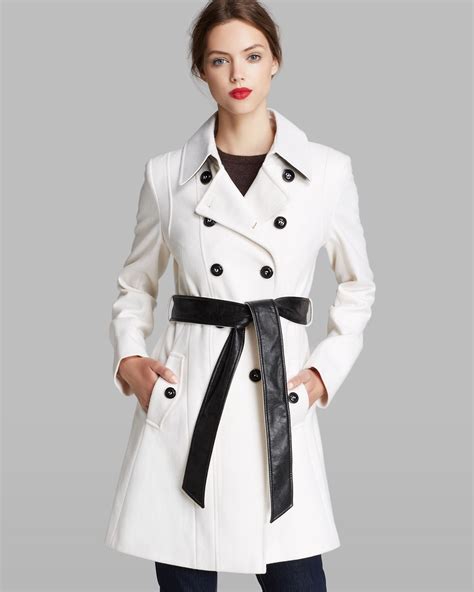 Lyst Dkny Trench Coat Blake Double Breasted Faux Leather Detail In White