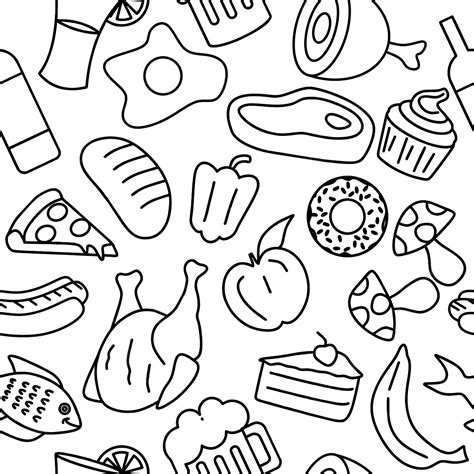 Food Doodle Seamless Pattern Vector Illustration Line Art Style Outline