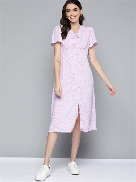 Buy Mast And Harbour Lavender And White Floral A Line Midi Dress Dresses