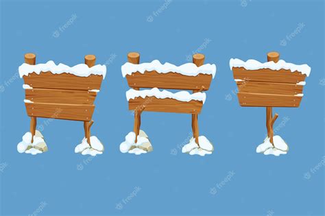 Premium Vector Set Winter Old Wooden Blank Signboard With Snow In