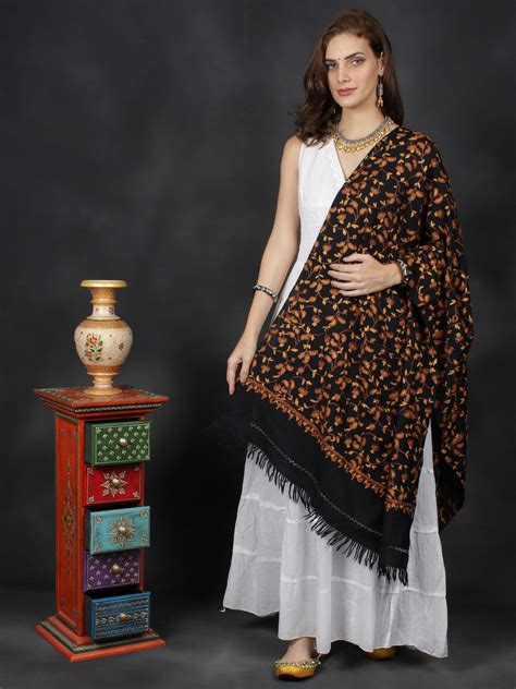 Stole From Kashmir With Aari Embroidered Paisley Jaal By Hand Exotic