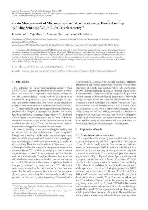 Pdf Strain Measurement Of Micrometre Sized Structures Under