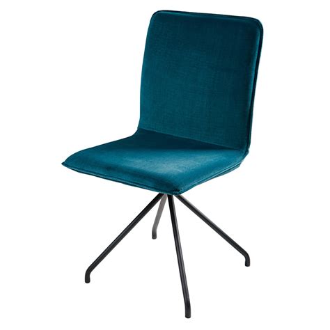 Chaise En Velours Bleu Et M Tal Noir Ellipse Maisons Du Monde