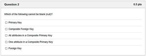 SOLVED Question 2 0 5 Pts Which Of The Following Cannot Be Blank Null