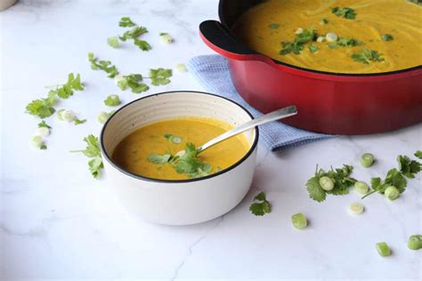 Carrot Pumpkin And Coriander Soup Vegan Paleo