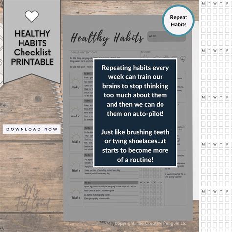 Daily Habit Tracker Printable Healthy Habits Checklist Minimal Grey