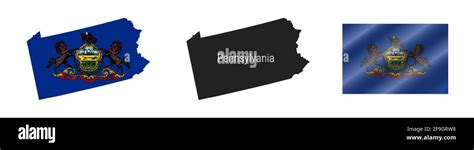 Pennsylvania Us State Map With Masked Flag Detailed Silhouette Waving Flag Vector