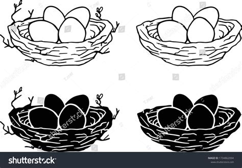 Bird Nest Eggs Line Drawing Vector Stock Vector Royalty Free 1734862094