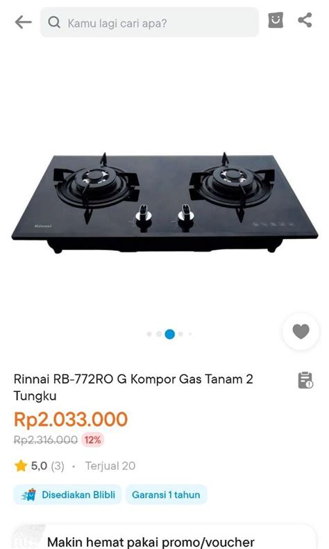 Kompor Gas Tanam Rinnai 2 Tungku RB 772RO G BELI AWAL 2 500 000 On