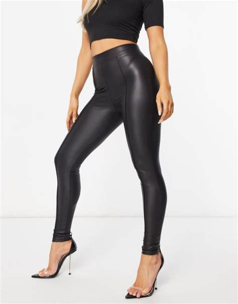 Asos Design Leather Look Legging With Pintuck In Black Asos