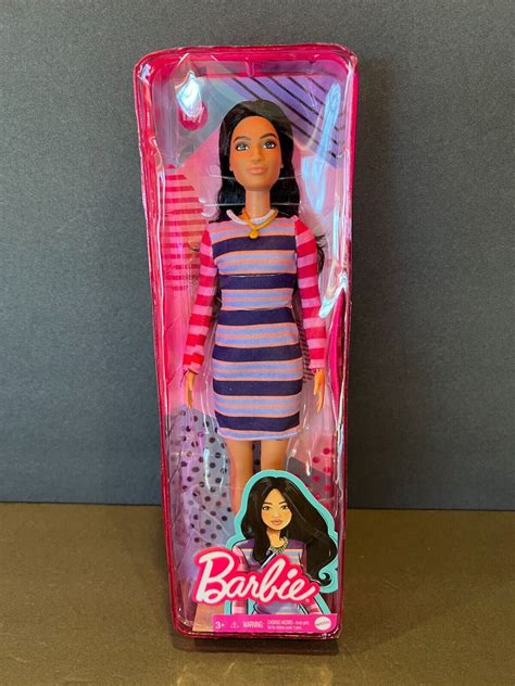 Mattel Barbie Fashionistas Doll 147 Black Hair In Striped Dress Bd7