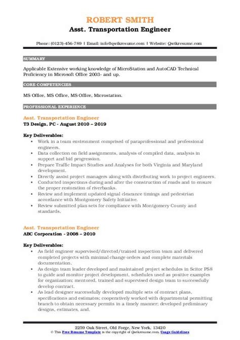 Transportation Engineer Resume Samples Qwikresume