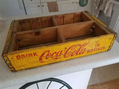 Vintage Antique Wooden Coca Cola Crate Box Carrier Yellow Red Nr