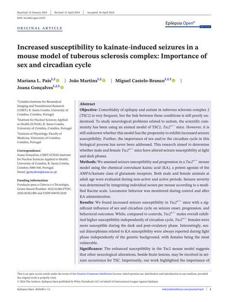 Pdf Increased Susceptibility To Kainateinduced Seizures In A Mouse