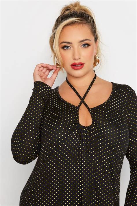 Limited Collection Plus Size Black Polka Dot Keyhole Tie Neck Midaxi