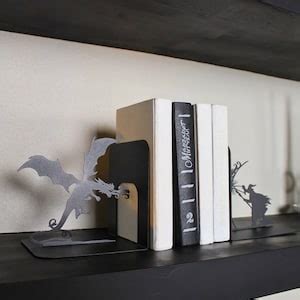 Bookends Dragon Wizard Black Metal Book Ends Fantasy Room Decor Book