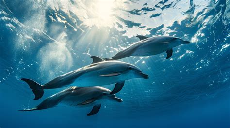 underwater dolphin pod, dolphins swimming in ocean, marine life ...