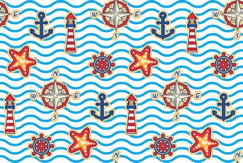 Premium Vector Cute Nautical Seamless Pattern Set