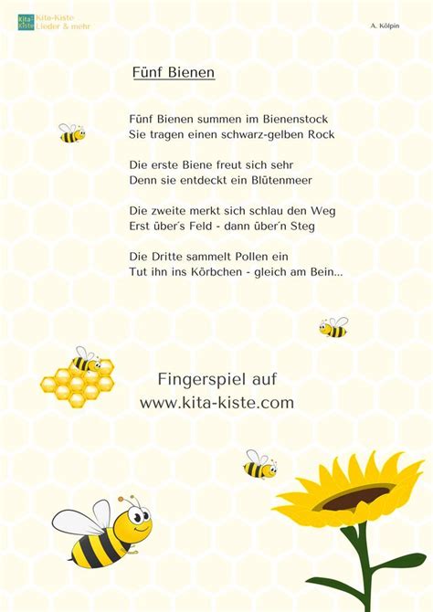 Fingerspiel über Arbeitsteilung der Bienen für kindergarten aus