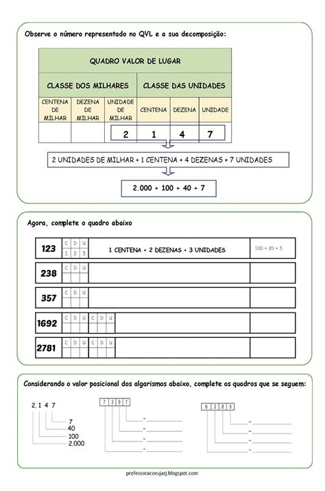 Trabalhando Valor Posicional Em Pdf Atividades Af