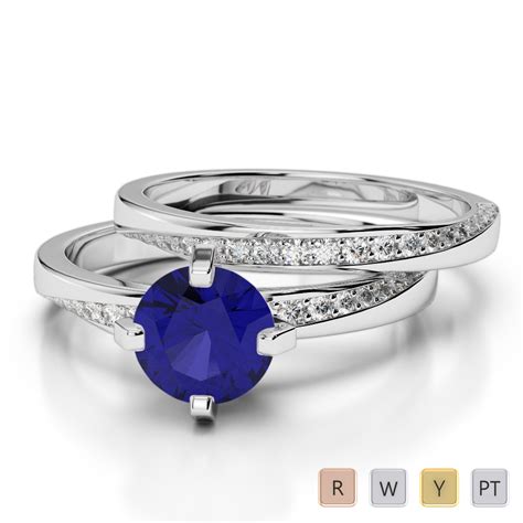 Gold Platinum Round Cut Sapphire And Diamond Bridal Set Ring Agdr 2001