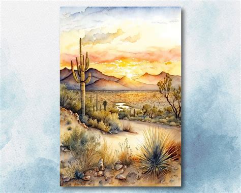 Desert Sunset Print Colorful Watercolor Wall Art Southwest Landscape ...