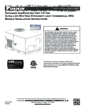 Fillable Online Packaged Gas Electric Unit 3 6 Ton High Efficiency