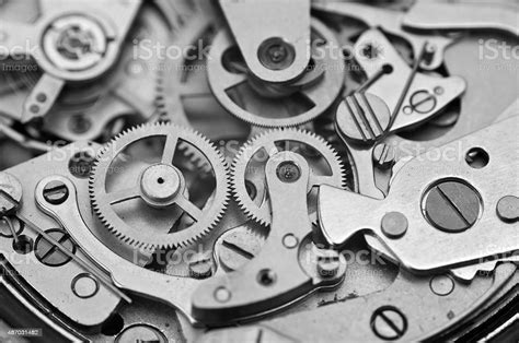 Black And White Macro Photo Metal Clockwork Stock Photo Download