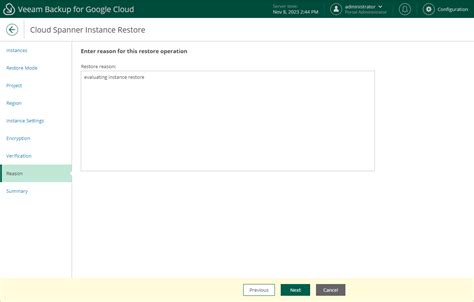 Step 10 Specify Restore Reason Veeam Backup For Google Cloud User Guide