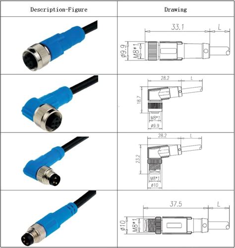 M8 Pcb Waterproof Connector M8 6pin Power Connector M8 6pin Power Cable