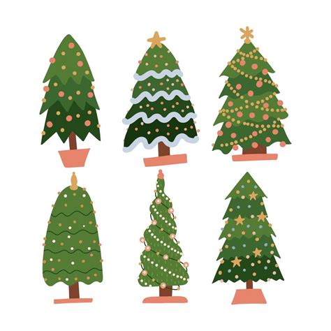 Set Of Cartoon Christmas Trees Pines For Greeting Card Invitation Banner New Years And Xmas