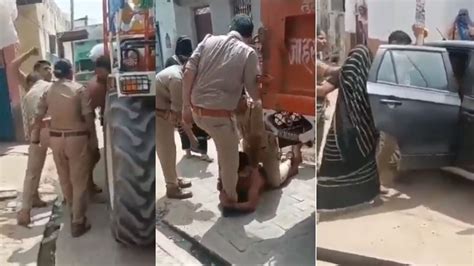 UP Half Naked Man Thrashed Mercillesly By Cops With Brick After He