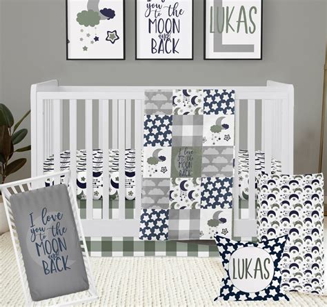 Moon and Stars Nursery Bedding, Baby Boy Crib Bedding Set, I Love You ...