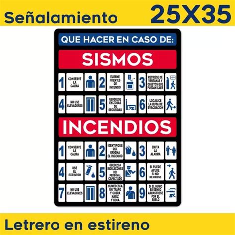 Señalamiento Proteccion Civil Sismos E Incendios 25x35 Cm Meses Sin