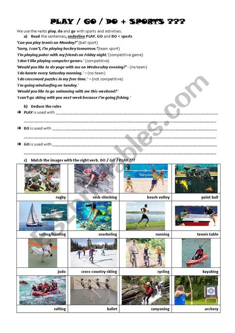 DO GO Or PLAY Sports Activites ESL Worksheet By ELOJOLIE274