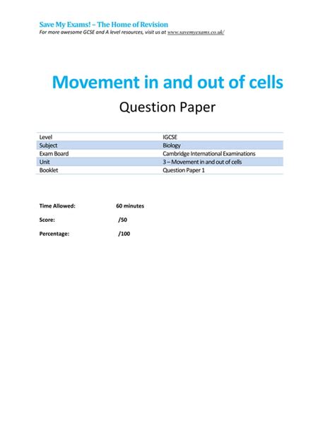 3 1 Movement In And Out Of Cells Qp Igcse Cie Biology Pdf