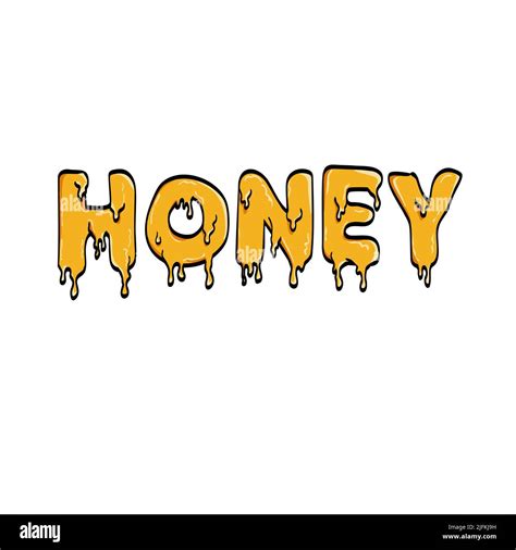 Line art drawing illustration of the word or text honey which is slowly dripping or liquified on ...