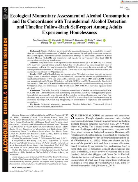 Pdf Ecological Momentary Assessment Of Alcohol Consumption And Its