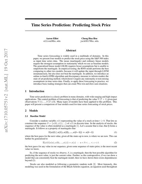 Pdf Time Series Prediction Predicting Stock Price