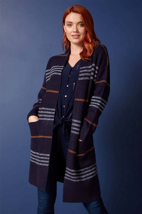 Longline Stripe Cardigan In Navy Roman Originals Uk