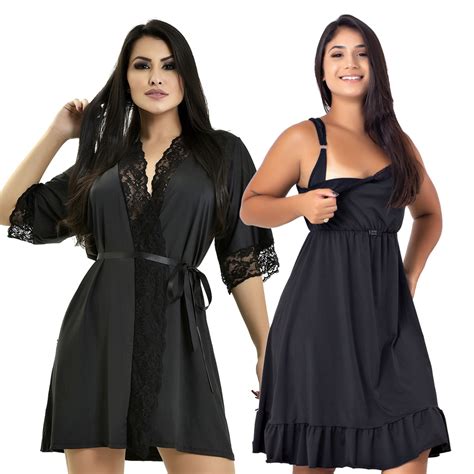 Kit Camisola Amamentação mais Robe Microfibra e Renda Moda Feminina