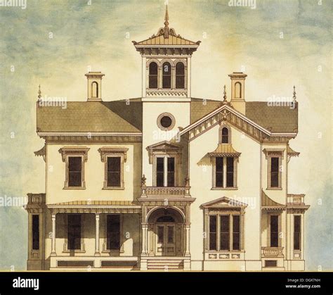 Historic house plan, New Hampshire, USA, 1868 Stock Photo - Alamy