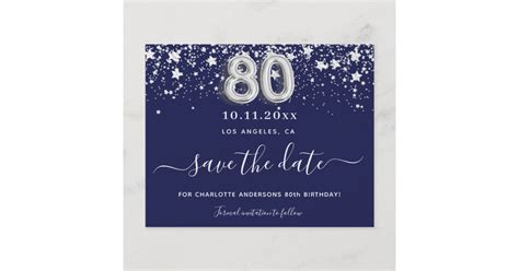 80th Birthday Navy Blue Silver Save Date Budget Flyer Zazzle