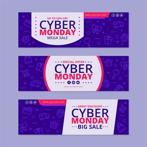 Colección de banners de cyber monday de diseño plano Vector Gratis