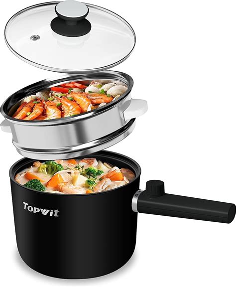 Topwit Hot Pot Electric With Steamer 1 5l Ramen Cooker Non Stick