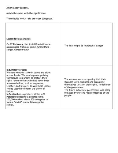 Bloody Sunday Aftermath Matching Game | Teaching Resources