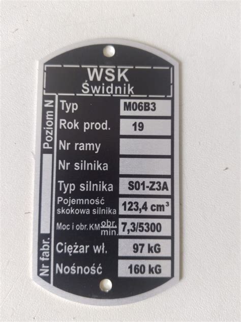 Wsk 125 Wsk M06 B3 Tabliczka Znamionowa Nowa Smolice OLX Pl