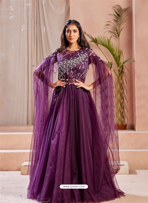 Buy Purple Readymade Fancy Designer Party Wear Net Gown Gowns