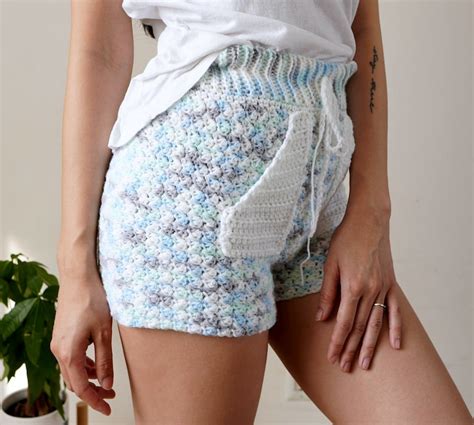 Easy Crochet High Waisted Shorts With Pockets Pdf Pattern Etsy